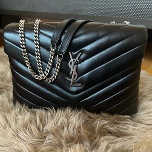 YSL Saint Laurent LouLou Medium Bag Black Silver
